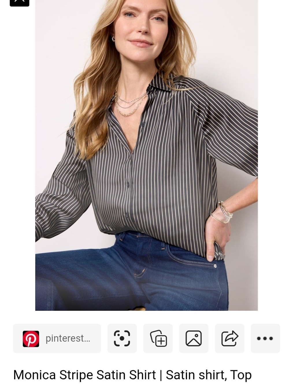 Evereve Monica Pinstripe Satin Blouse - Black & Cream Size Small